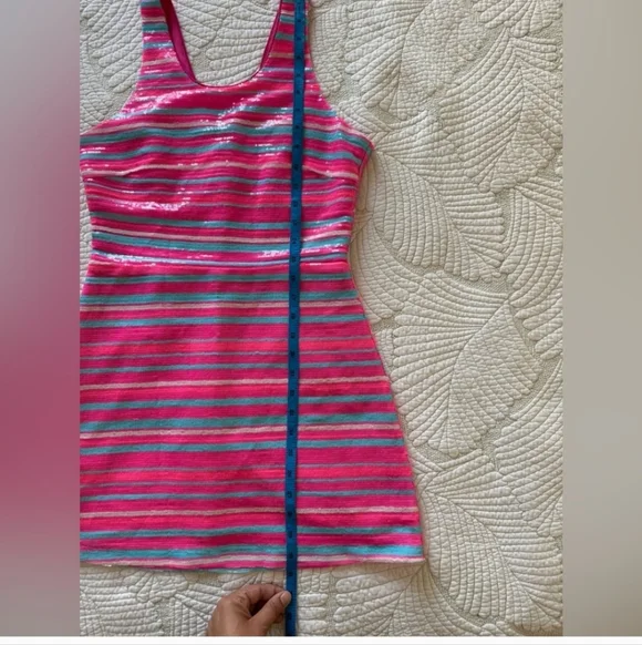BB Dakota "Spice Of the Party" Stripped Vibrant Pink and Blue Mini Dress Size 4 - Picture 7 of 8